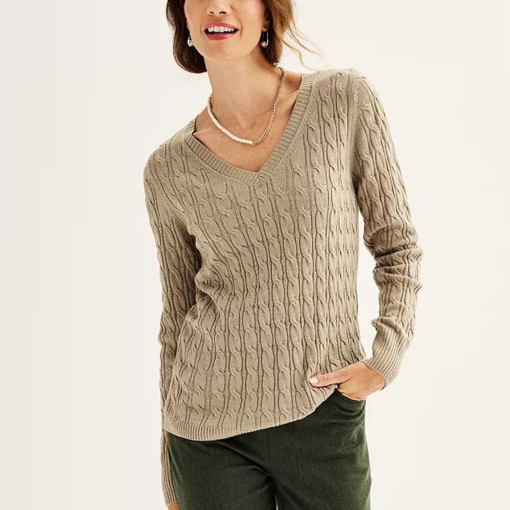 Croft & Barrow Extra Soft Cable Knit V-Neck Sweater XL
